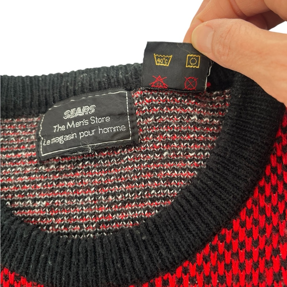 Vintage 80s Sears abstract acrylic crewneck sweater red black gray - Picture 15 of 15